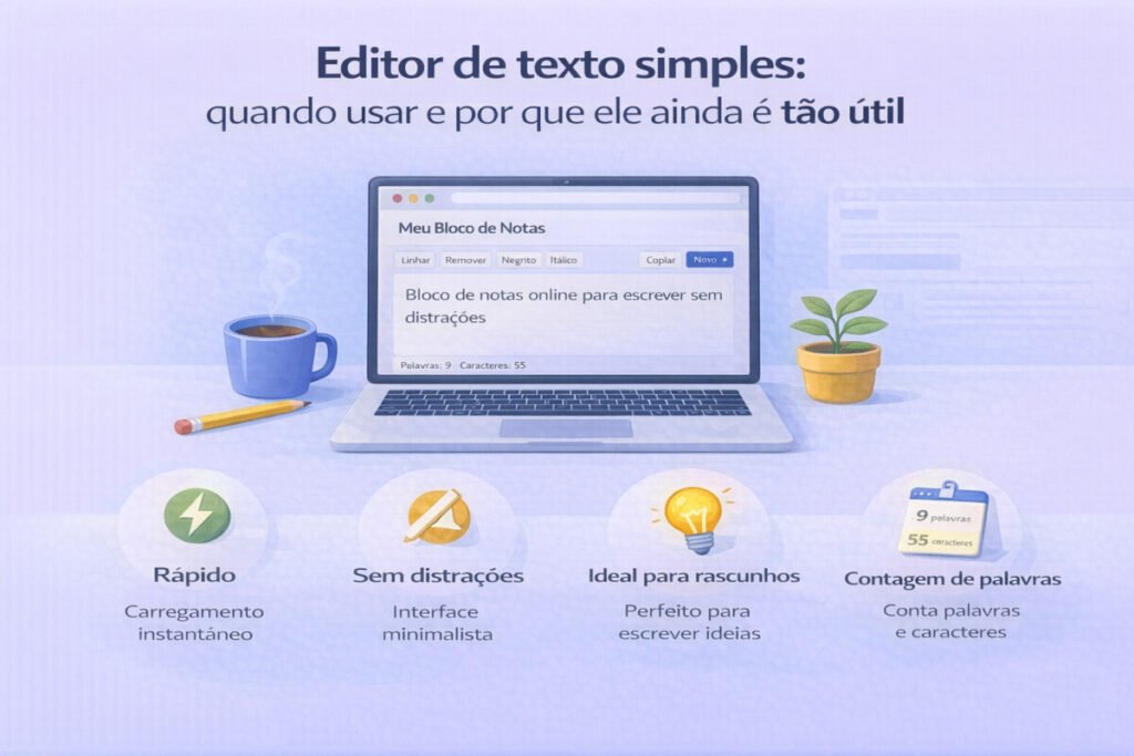 Editor de texto simples: quando usar e por que ele ainda é tão útil